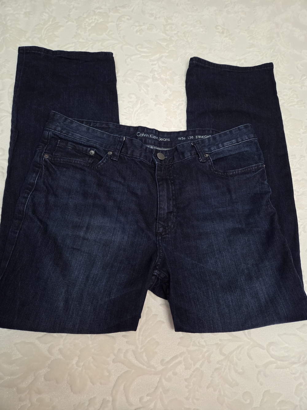 Calvin Klein Jeans Mens W36 L30 Straight Leg Dark Wash Blue Denim Jeans